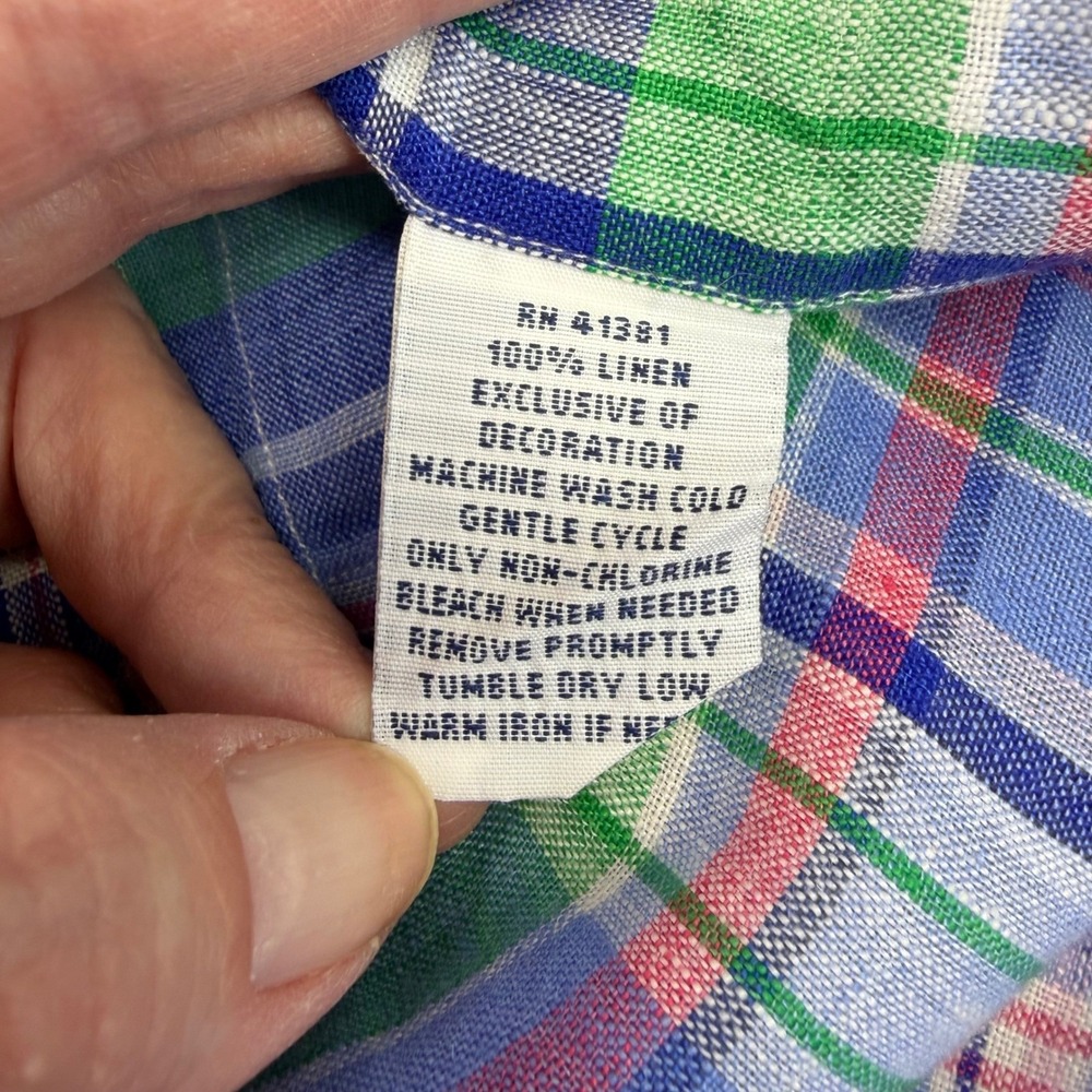 Ralph Lauren Linen Plaid Shirt XL Preppy Blue Button Down Short Sleeve Mens Top - Picture 7 of 11